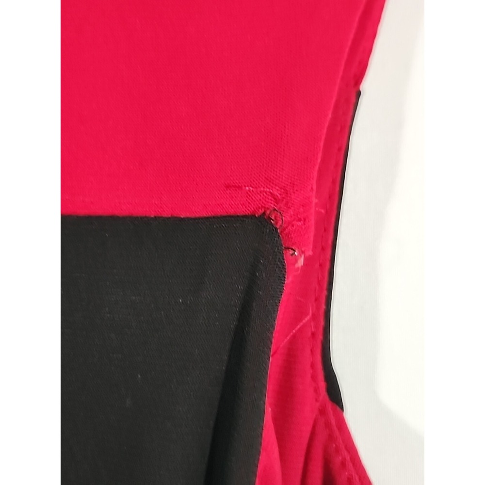 Lauren Ralph Lauren‎ Sheath Dress Red Black Colorblock Cap Sleeve Ruched Size 6 - Picture 5 of 9